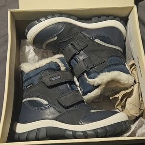 Navy Blue Kids Winter Boots with Faux Fur Lining